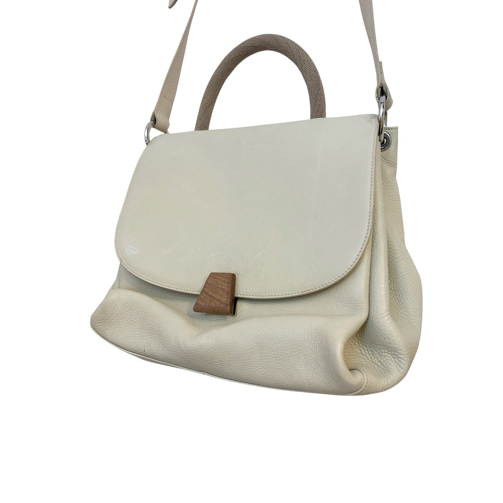 Akris Pebbled Leather Top Handle Shoulder Crossbody Bag‎ Ivory Wood Clasp - Picture 4 of 16